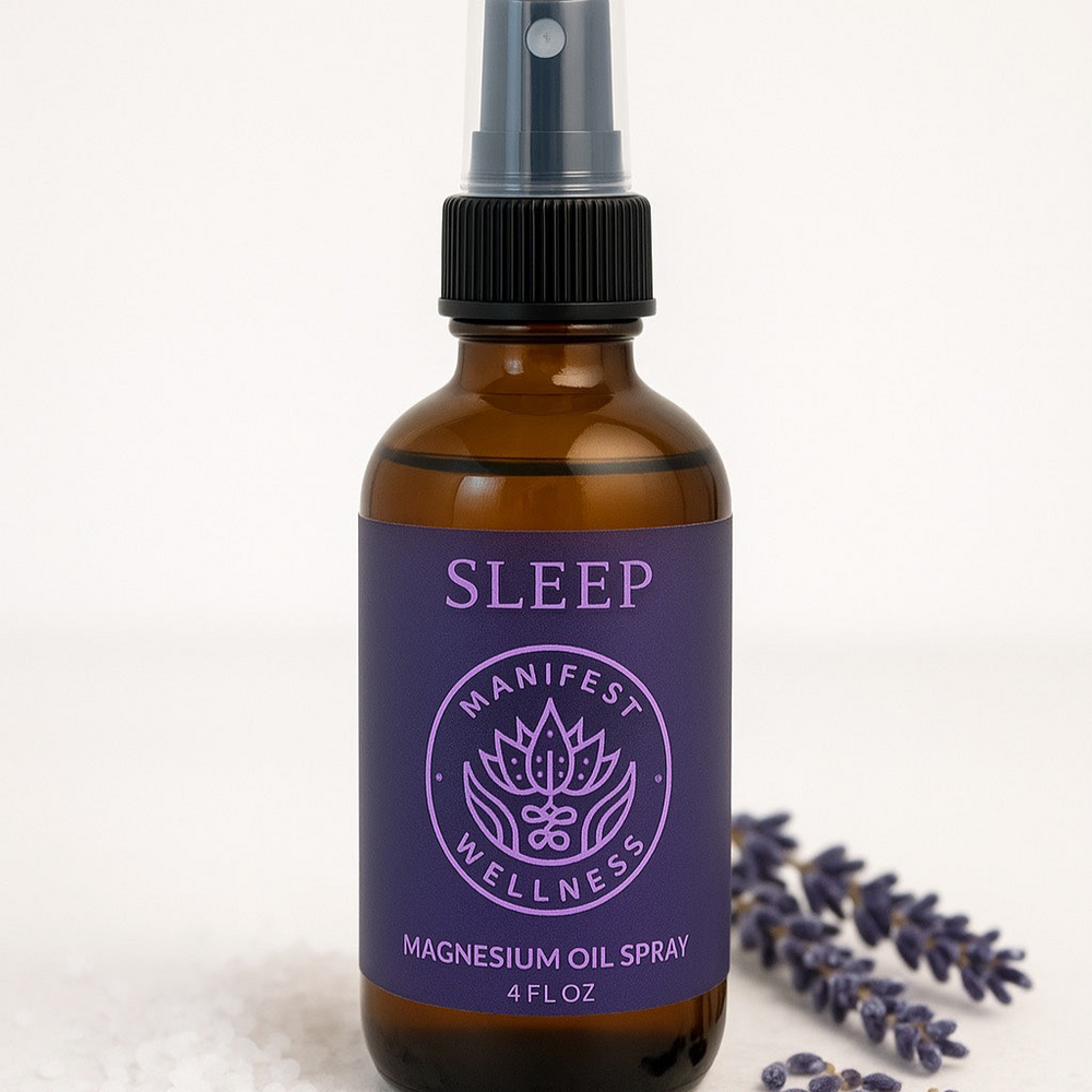 Sleep time magnesium oil in amber spray bottle. 