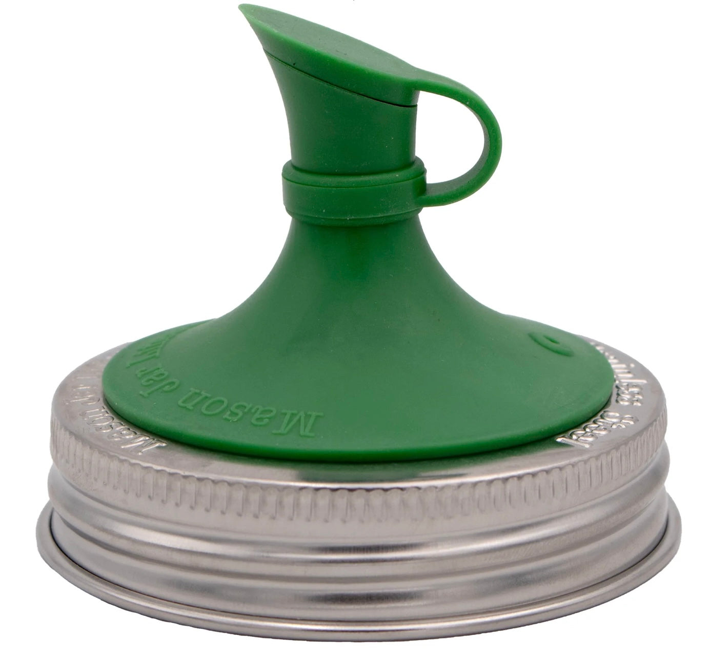 Green silicone mason jar oil spout lid.