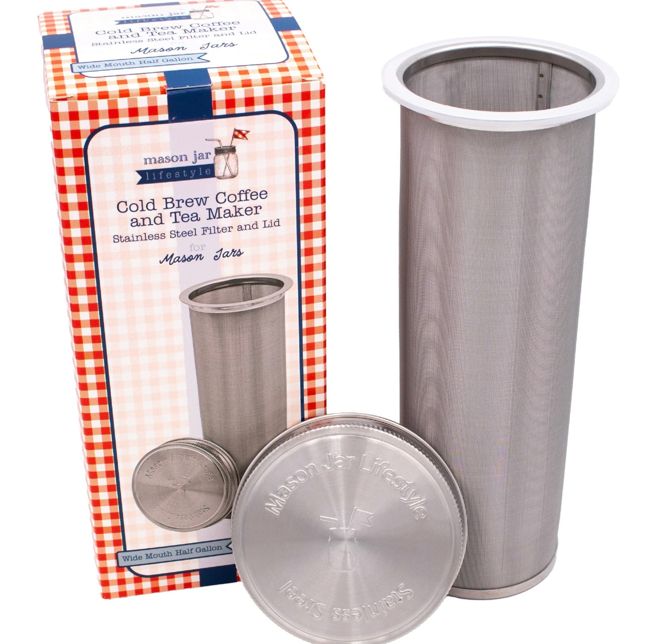 Tall Cold brew fine mesh stainless steel coffee and tea maker with packaging