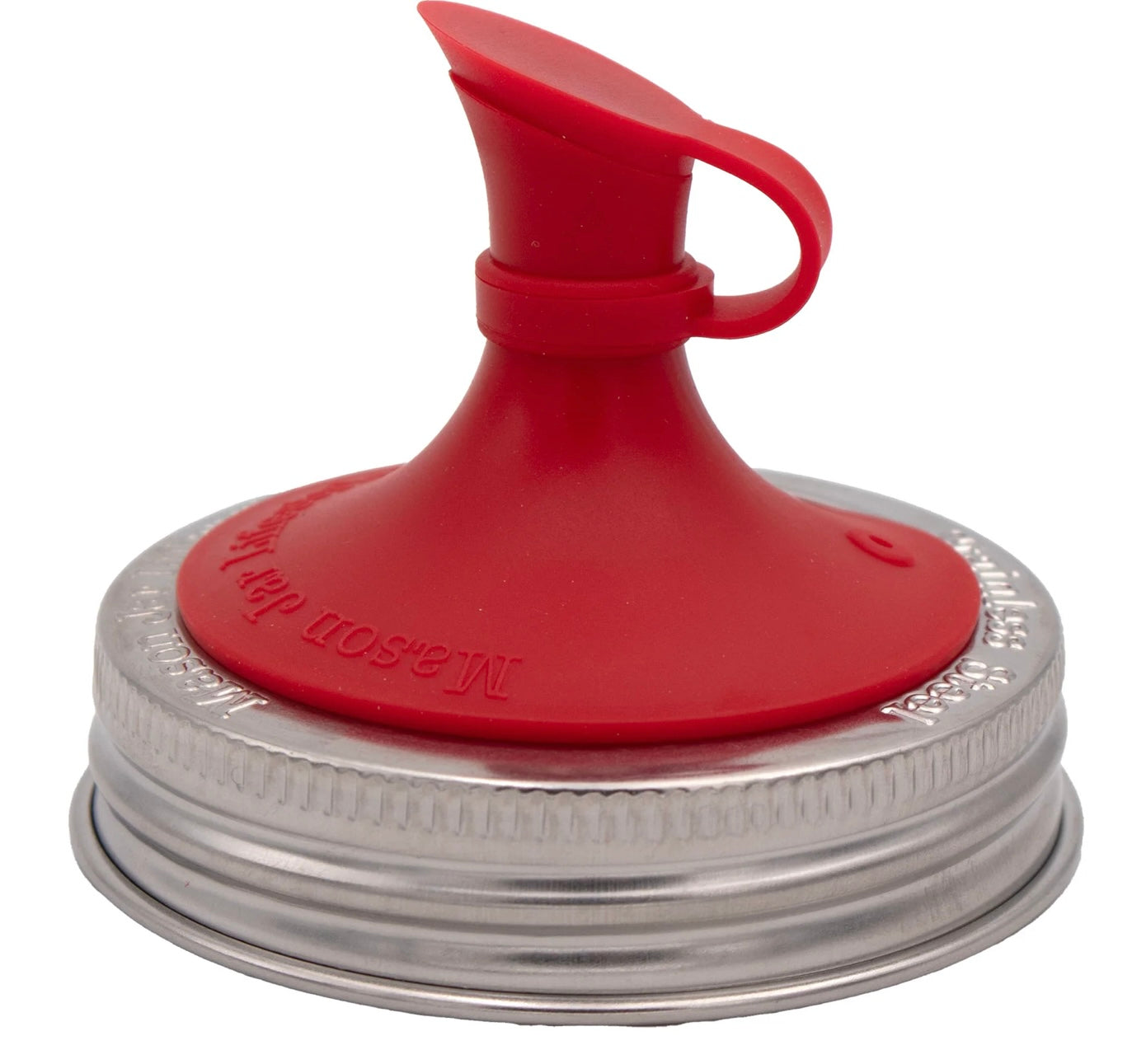Red silicone mason jar oil spout lid.