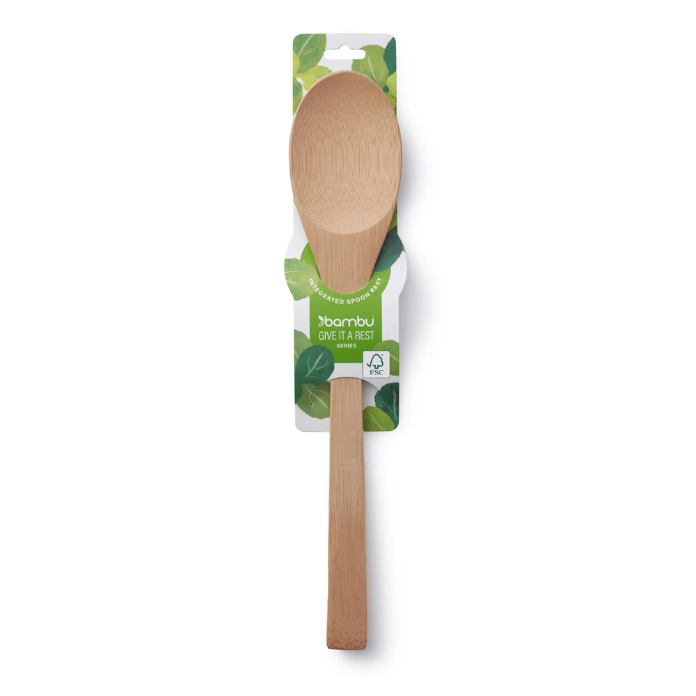 Bamboo spoon with integrated spoon rest.