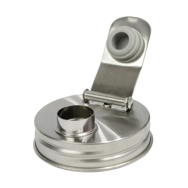 Open top stainless steel, standard mason jar pourable lid.