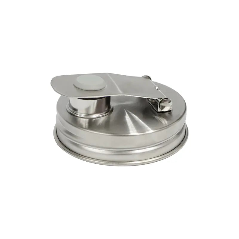 Closed top stainless steel, standard mason jar pourable lid.