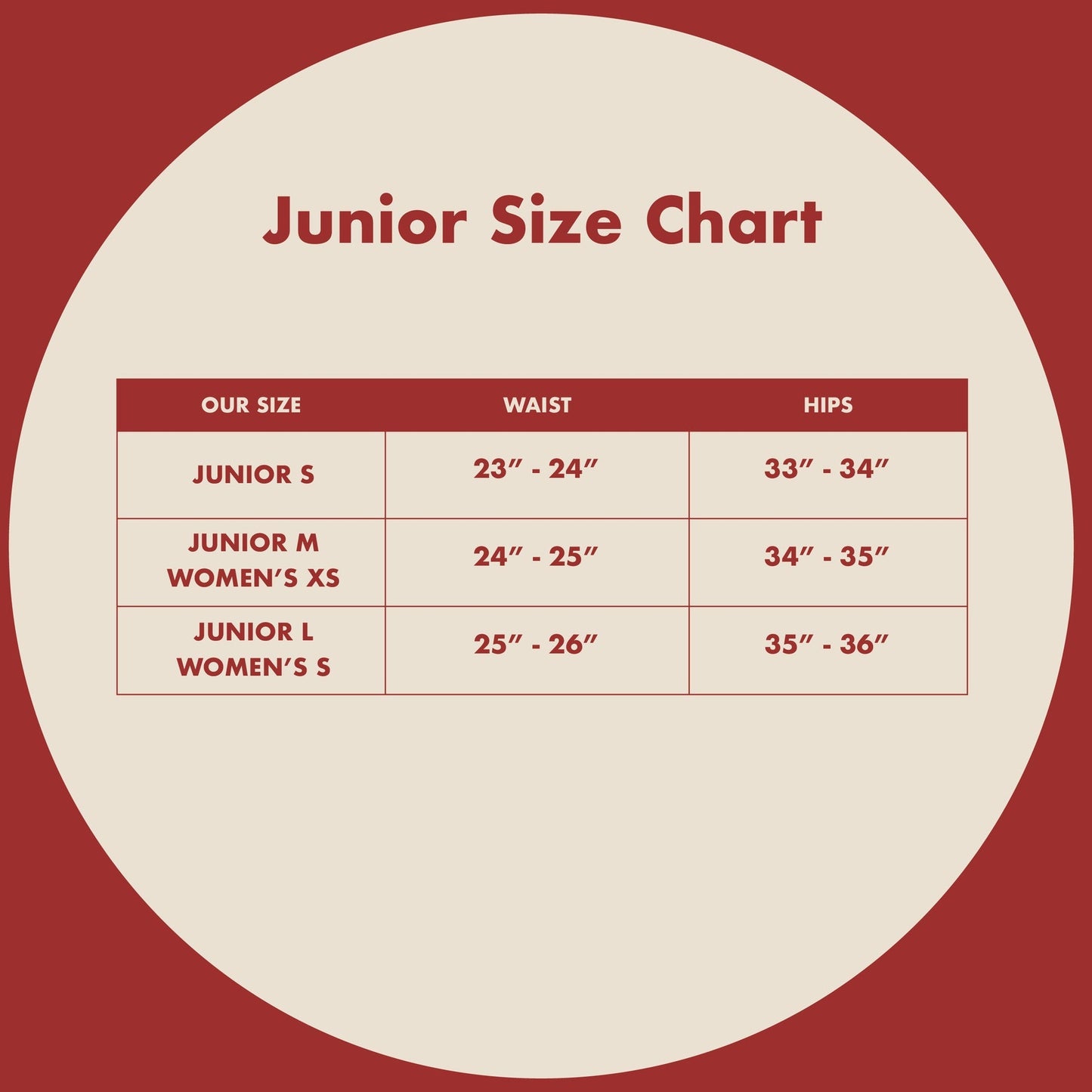 Junior size chart. 