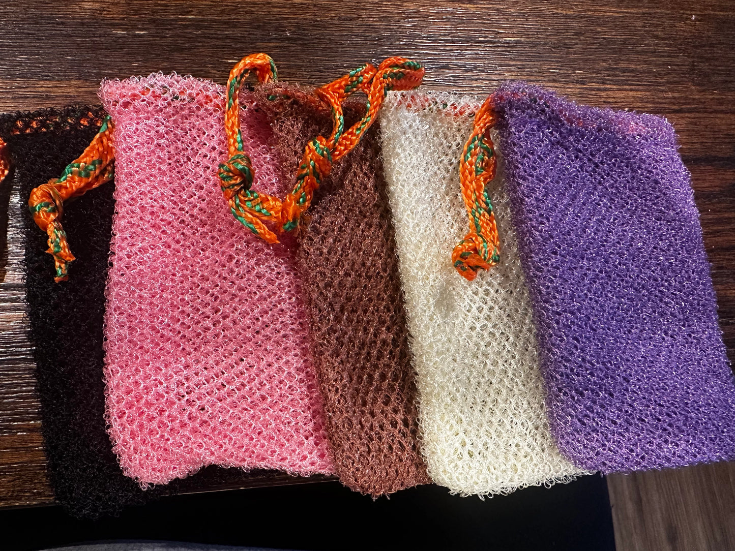  Varied colors of african soap nets. 