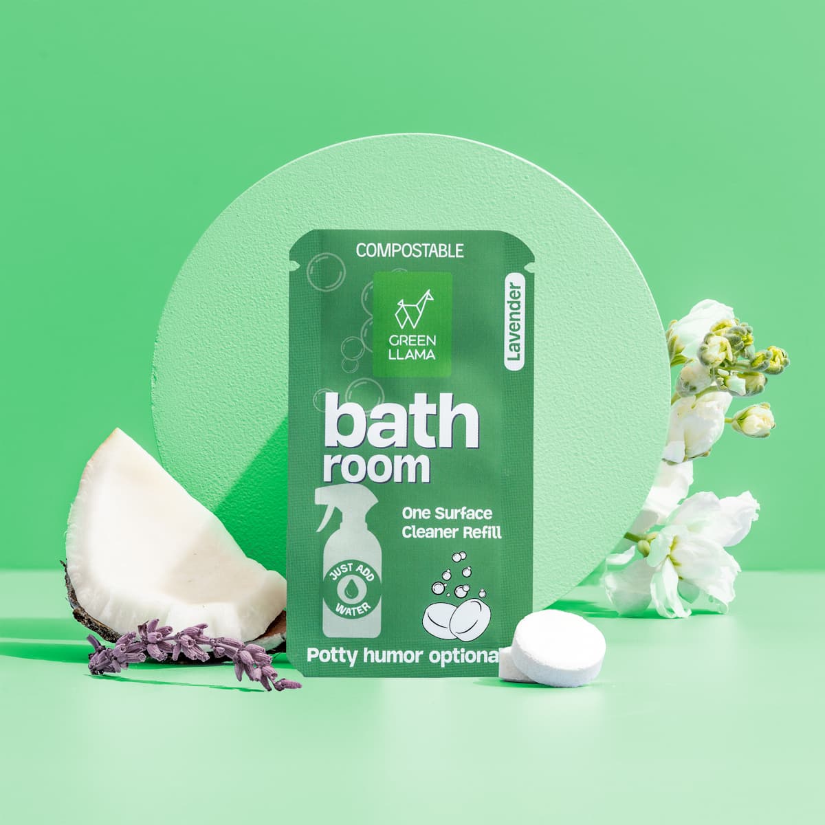 Green compostable bathroom cleaner refill tablets