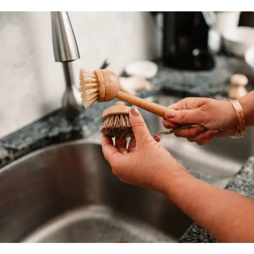 Bamboo dish brush with replacement head.