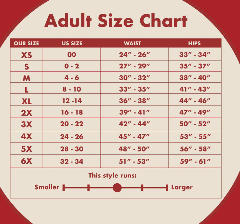 period company sporty thong size chart